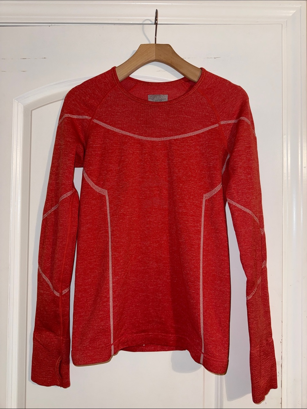 Athleta Red Long-Sleeve Seam-Detail Top